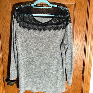 Sparkle throughout sweater
Black lace yoke & shoulders
